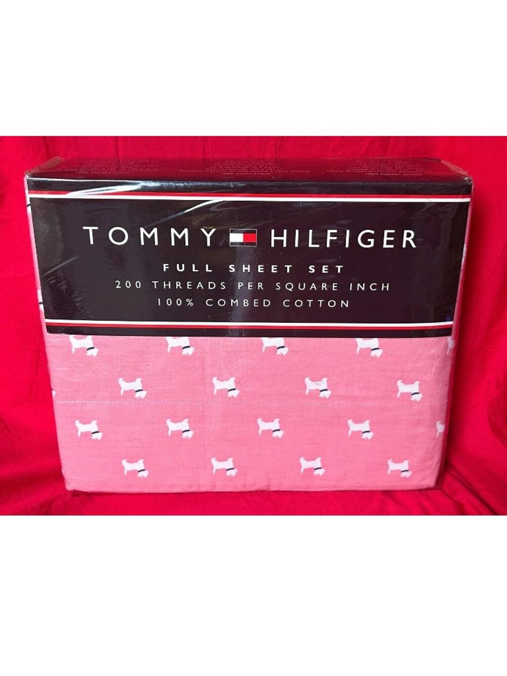 NEW~FULL sz Sheet Set~Tommy Hilfiger pink PARK AVE SCOTTIE DOG puppy~100% cotton